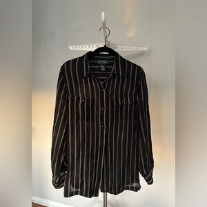 Ralph Lauren Black and White Striped Shirt / silk linen blend